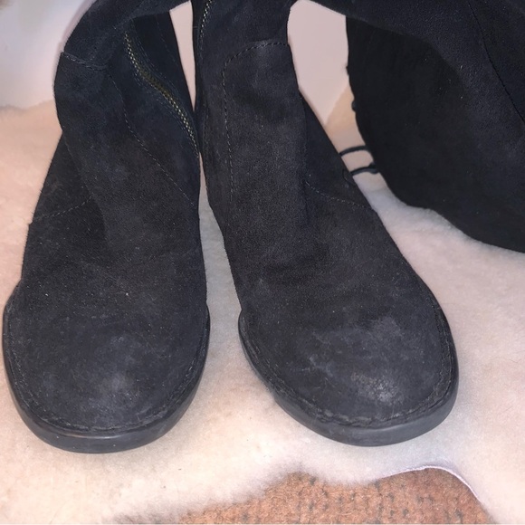 Born Leather Suede Tall Black Heeled Boots 6.5 - Picture 5 of 9